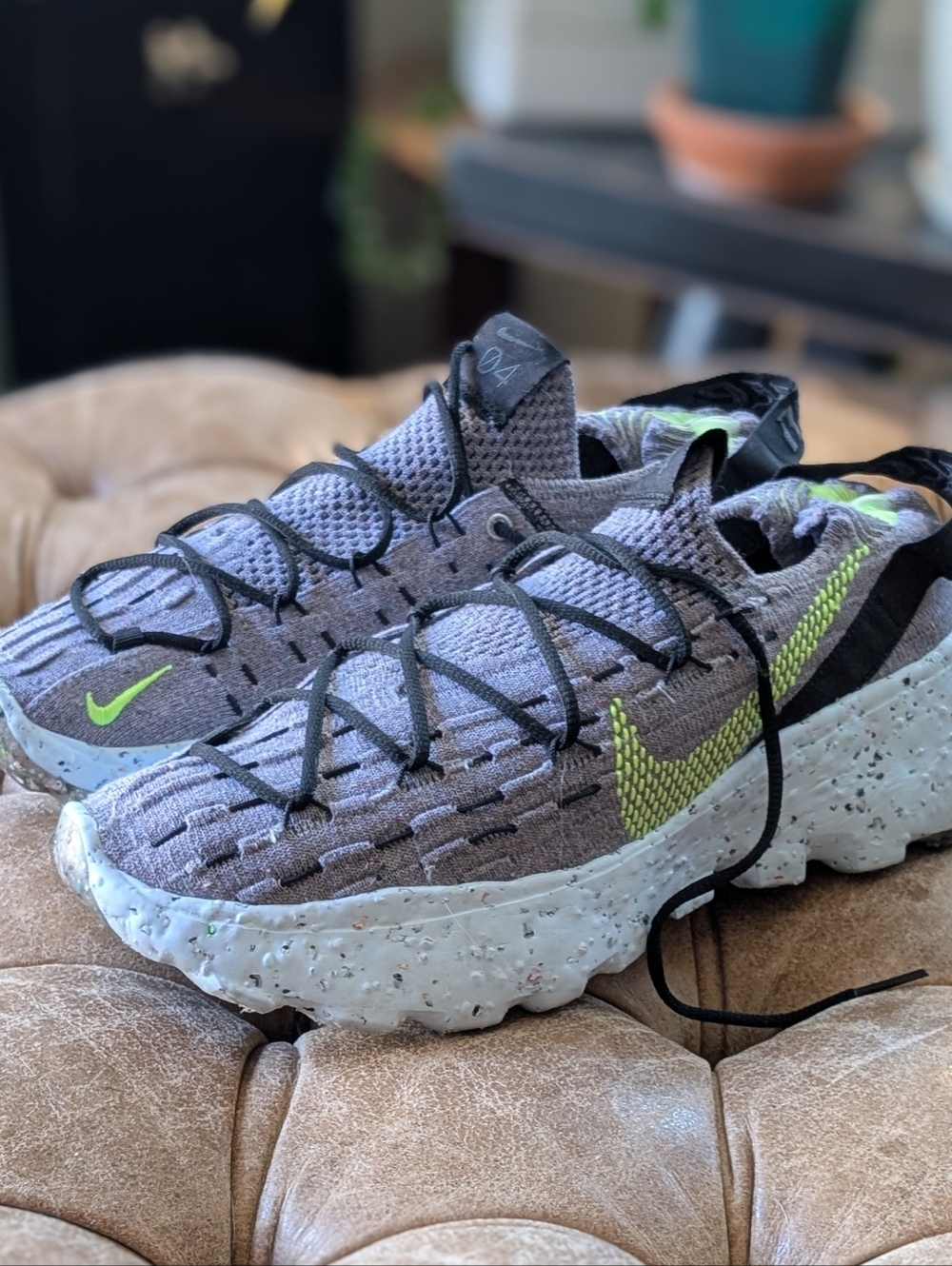 Nike Space Hippie 04 Grey Volt Green Check Mens Size 10 Hardly Worn